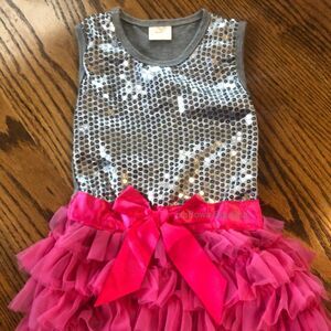 ***** Grey Sequin & Hot Pink Tulle Dress   GSD12 12-18 mos  NWT Boutique